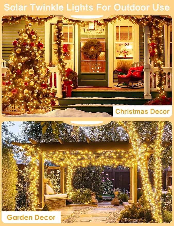 Solar String Lights Outdoor, 6 Pack Each 100 LED Solar Fairy Lights for Outside Waterproof Copper Wire with 8 Modes Solar Twinkle Lights for Garden Yard Tree Wedding Christmas Decor (Warm White)