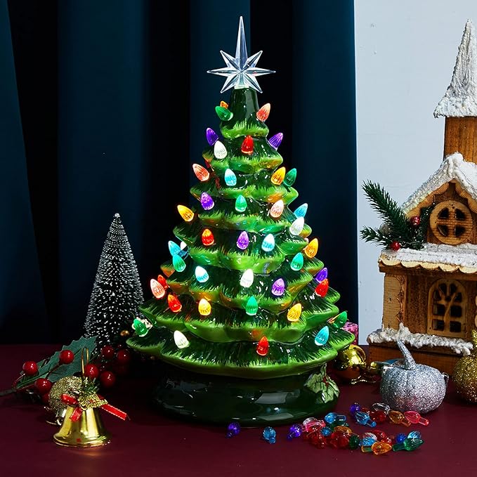 Riakrum 270 Pieces Ceramic Christmas Tree Bulb Christmas Tree Replacement Lights Assorted Colors Plastic Ornaments Bulbs Ornaments for Decorations