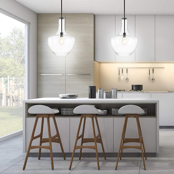 JONATHAN Y JYL6401B Watts 13.25" Glass/Metal LED Pendant Farmhouse Contemporary Transitional Dimmable Dining Room Living Room Kitchen Foyer Bedroom Hallway, Oil Rubbed Bronze/Clear