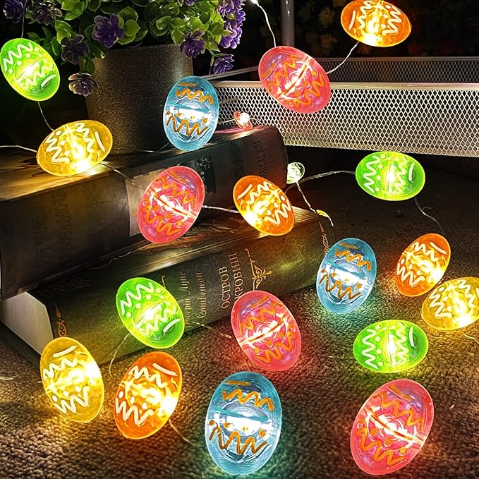 TURNMEON Easter String Lights Easter Decorations, 10 Ft 30 LED Egg Light Battery Operated Easter Lights Copper Wire Fairy Lights for Home Indoor Outdoor Decor Window Tree Party Hunt