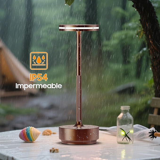 Hapfish 2 Pack Cordless Table Lamps Rechargeable, 5000mAh Battery Powered Lamp, 3 Color Modes, Dimmable, LED Table Lamps for Living Room,Outdoor, Dinner,Patio,Restaurant – Brown