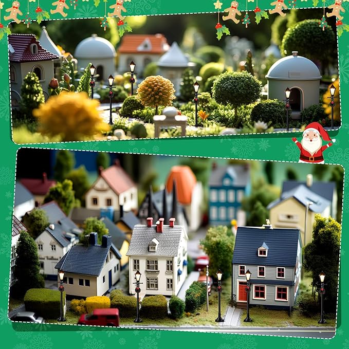 Baquler 12 Pcs Christmas Lamp Posts Christmas Village Accessories Miniature Fairy Street Lamps Decorative Uptown Mini Street Lights Pathway Lantern for Xmas Holiday Decoration DIY Craft(Cute)