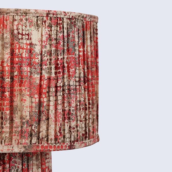 Red Pleated Fabric Table Lamp – 20" Modern Table Light with Cotton Lampshade – Small Lamp for Bedside, Living Room & Home Décor