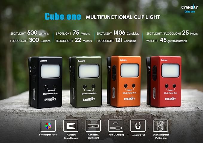 CYANSKY Rechargeable EDC Flashlight 500 Lumens Dual Sources Compact Pocket Clip Light,Motion Sensor, Convenient USB C Charging, Magnetic Flash Lights for Working, Cycling, Emergency, Signaling Tool