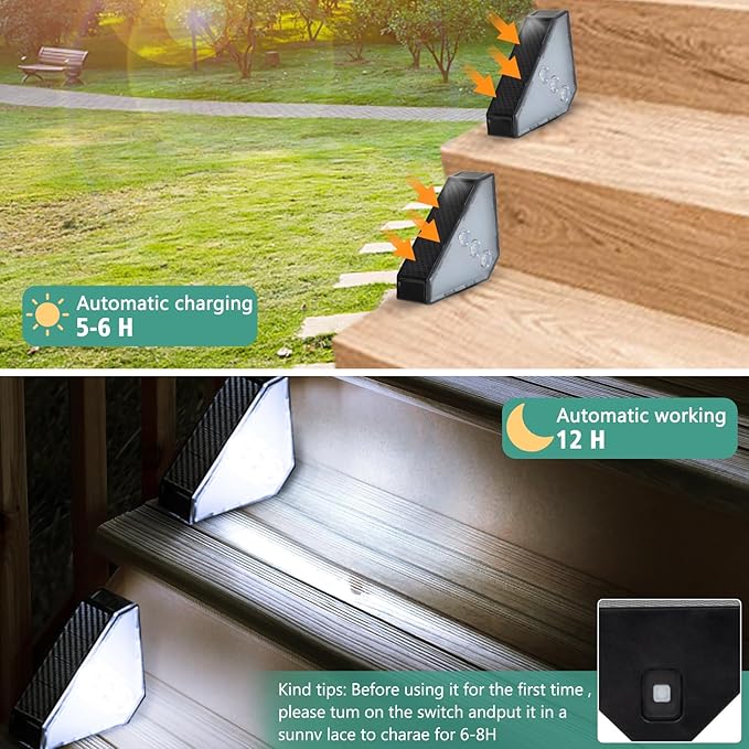 echosari 6 Pack Solar Step Lights for Outside, Ultra Bright Outdoor Stair Lights Auto ON/Off, 2835SMD LEDs Outdoor Step Lights IP68 Fully Waterproof for Yard Garden Walkways Pathway (Cool White)