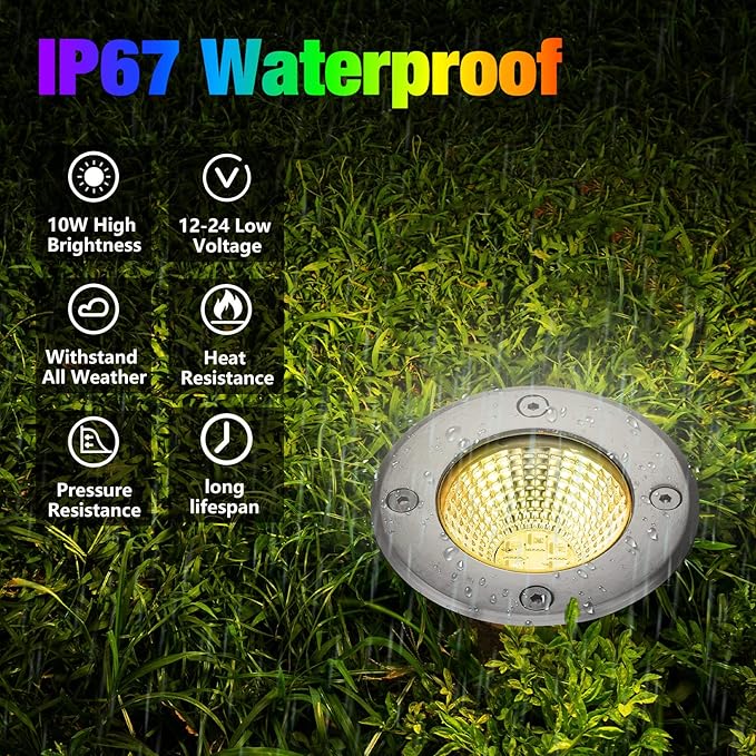 Tuanse 8 Pack Low Voltage Landscape Lights with 16 Connectors and 1 Remotes, RGBW Colored LED Well Lighting 12v-24v Waterproof Outdoor in Ground Lights for Garden Pathway Deck