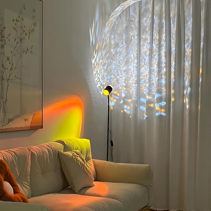 Sunset projection lamp, dual head sunset lamp with water ripple vertical Floor light, replaceable filter 360 ° rotating LED Atmosphere lights 3 color color changing living room sunset floor lamp