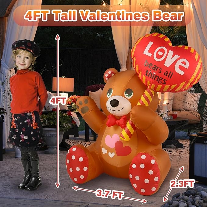 Valentines Day Inflatables Outdoor Decorations Love Blow Up Yard Décor Sweet Romantic Cute LED Lights for Indoor Outside Wedding Holiday Party Garden Lawn (Bear)