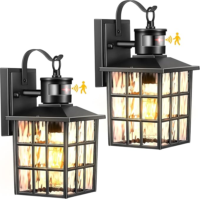 VIANIS 2 Pack Black Motion Sensor Porch Lights Outdoor, Modern Exterior Lighting Fixtures Wall Mount for House, 100% Aluminum Anti-Rust Waterproof Outdoor Wall Sconce for Garage, Front Door, Patio