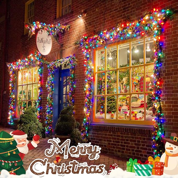 JMEXSUSS Multicolor Christmas Lights Battery Operated with 8 Modes Remote Waterproof, 33ft 100 LED Battery Christmas Lights Indoor Outdoor for Tree Home Party Room Garden Decor (Pack of 2)