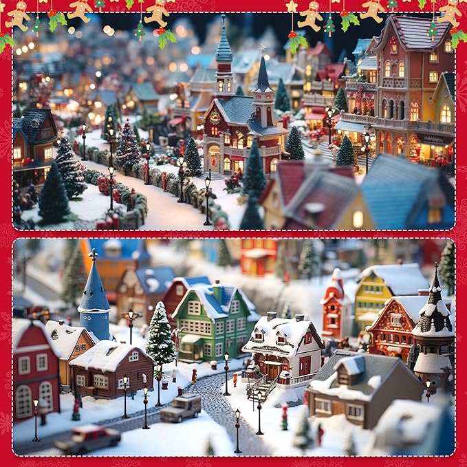 Baquler 12 Pcs Christmas Lamp Posts Christmas Village Accessories Miniature Fairy Street Lamps Decorative Uptown Mini Street Lights Pathway Lantern for Xmas Holiday Decoration DIY Craft(Cute)