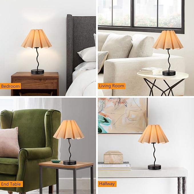 Pleated Table Lamp, Table Lamp for Bedroom, Bedside Lamps for Nightstand with Linen Lampshade, Modern Lamp for Bedroom Home Office Decor, Burlywood