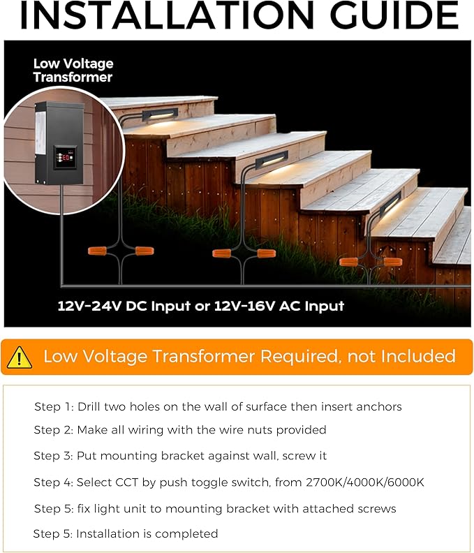 CLOUDY BAY [6 Pack] 3 Color Low Voltage 12-24V LED Step Lights Outdoor,2.5W Landscape Cutoff Stair Riser Light,Deck Step Lights Outside Accent Lighting Fixtures,Wet Location,Black