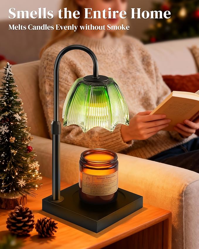 Candle Warmer Lamp with Timer Dimmable Adjustable Height, Cozy Home Decor House Warming Christmas Birthday Gifts for Women, Flower Candle Lamp Wax Melt Warmer for Scented Jar Candles, Gradient Green