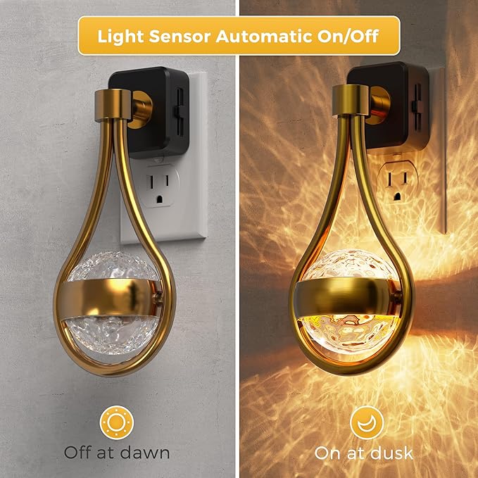 L LOHAS LED Night Lights Plug Into Wall: 2 Pack Star Projector Nightlight, Dusk to Dawn Sensor, 3000K Soft White, 330°Rotating Globe Night Light for Bedroom, Hallway, Home Decor, Gaming Room