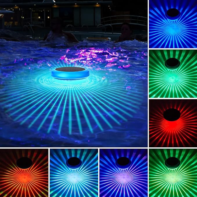 Solar Pool Lights Floating, RGB Color Changing LED Solar Pool Lights That Float, Waterproof LED Lights for Swimming Pool, Hot Tub, Pond, Garden & Party Decoration (2)