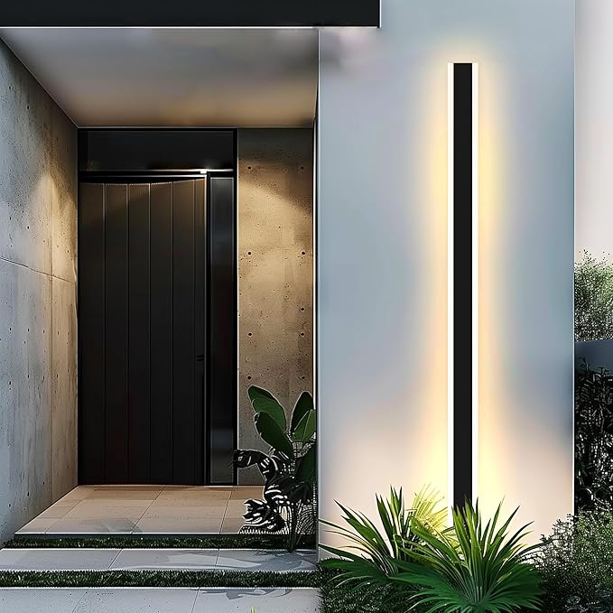 Outdoor Wall Light Fixtures Modern Long LED Wall Sconce Black Exterior Light Fixture Ip65 Waterproof Wall Lamp 45w 3000k Metal Rectangular Wall Lights For Villa Patio,Courtyard,Porch Bedroom,49.2''