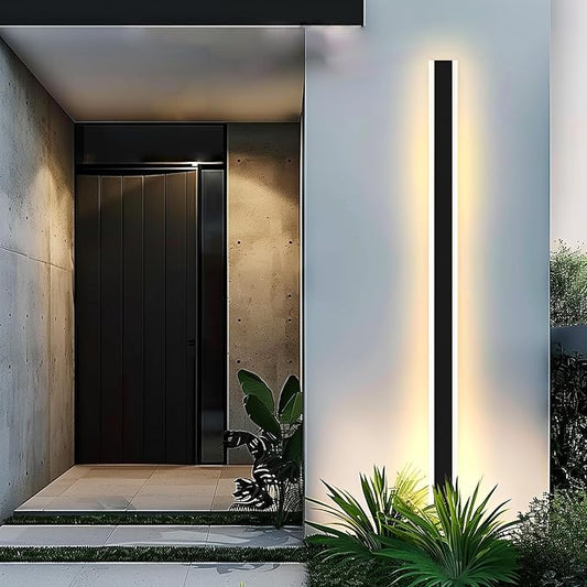 Outdoor Wall Light Fixtures Modern Long LED Wall Sconce Black Exterior Light Fixture Ip65 Waterproof Wall Lamp 45w 3000k Metal Rectangular Wall Lights For Villa Patio,Courtyard,Porch Bedroom,49.2''