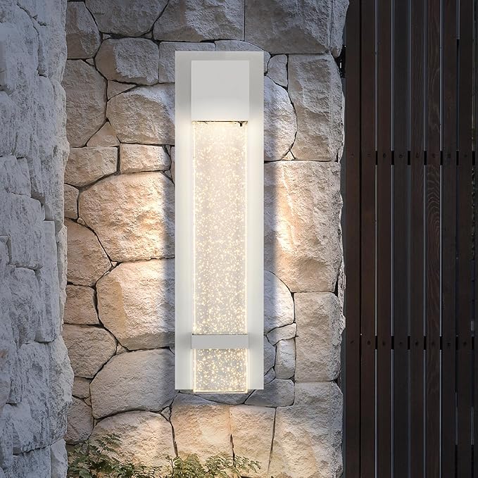ASD LED 18 Inch Bubble Glass Wall Light Fixture | 12W 500LM 3000K-5000K 120V | 3CCT, Waterproof, Dimmable, ETL Listed | Exterior Flush Mount Sconce, Outdoor-Indoor Lighting | White
