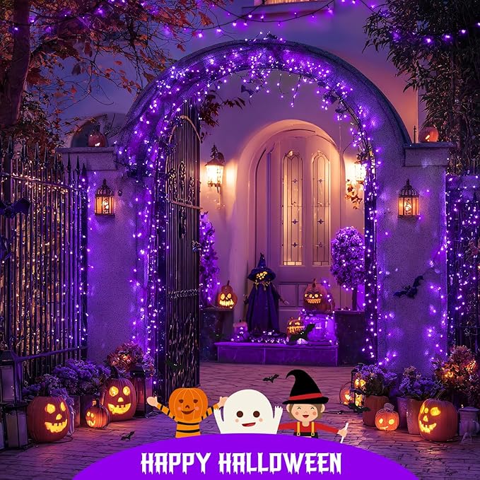 JMEXSUSS 2 Pack Solar String Lights Outdoor Waterproof, Total 66 FT 200 LED Solar Christmas Lights Outdoor, Twinkle Light for Christmas Tree Outside Garden Yard Xmas Decor, Purple