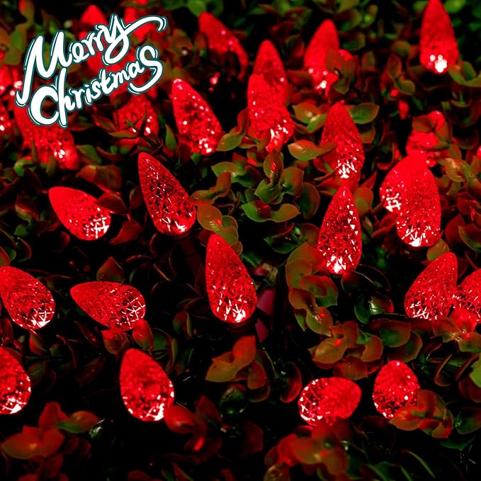 C6 LED Christmas String Lights, 2PC 60 LED 20FT Battery Operated Strawberry Lights, Waterproof 8 Lighting Modes Fairy Lights for Indoor Outdoor Patio Garden Party X-mas Decoration (Red)