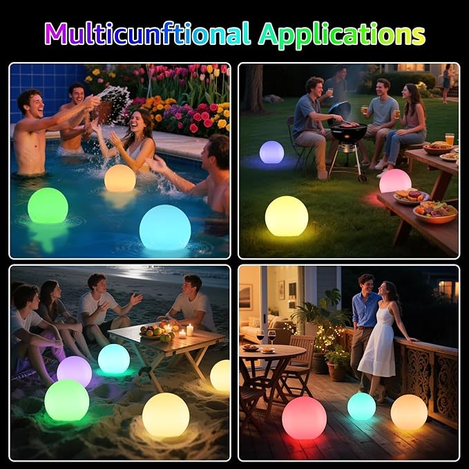 FUYO LED Ball Light, 16-inch Solar Light Up Pool Balls, Rechargeable & Remote Control Globe Lights 16 RGB Colors Mood Night Light, IP66 Water-Resistant Floating Light for Pool, Party, Pond - 1pcs