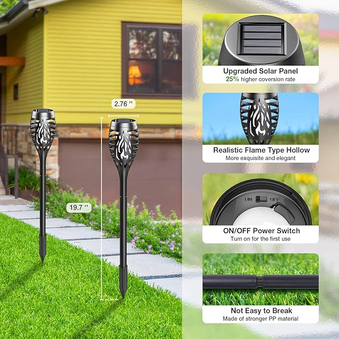 Solar Lights Outdoor: 10 Pack Solar Torch Lights Outdoor Flickering Flame for Halloween Decorations Outdoor - Waterproof Solar Garden Lights - Torches Flame Light for Yard Patio Pathway Lawn Decor