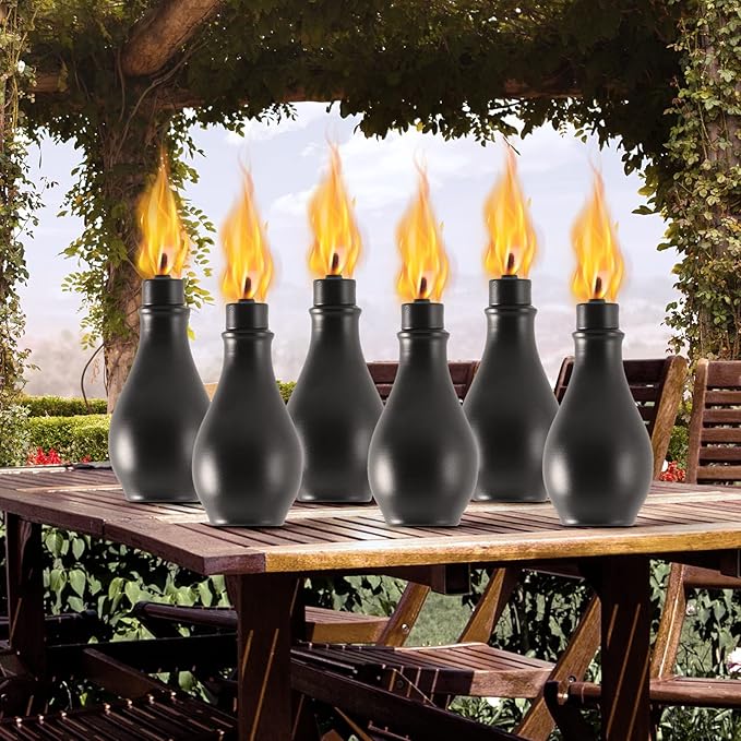 6 Pack Metal Torches for Outside, Upgraded Metal Torches with 3-Prong Grounded Stake, Extra-Large 59-Inch Citronella Torches for Party Patio Pathway