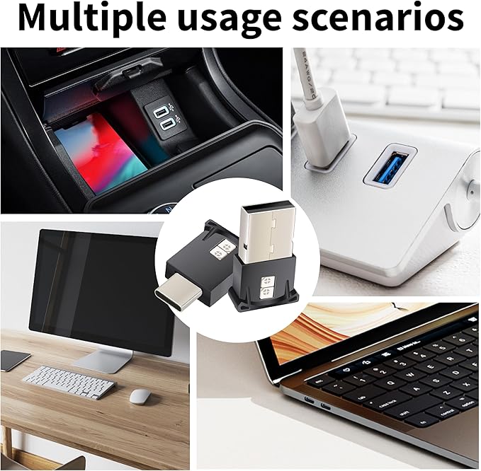 Mini USB LED Car Light, DC 5V Intelligent Interior Car Lights, Atmosphere Lamp for Car, Plug-in Interface, Suitable for Car, Laptop Keyboard, Home Office, Adjustable Brightness (USB-A*2)
