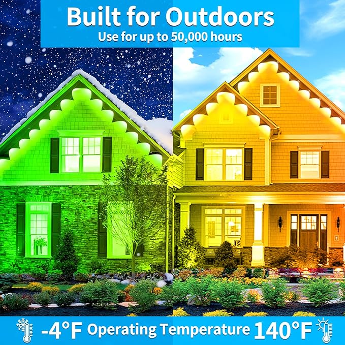 150FT Permanent Outdoor Light, IP67 Waterproof LED Eaves Light, App/Remote Control Christmas Lights, Suitable for House，Patio Decor Garden Party Festival Decoration