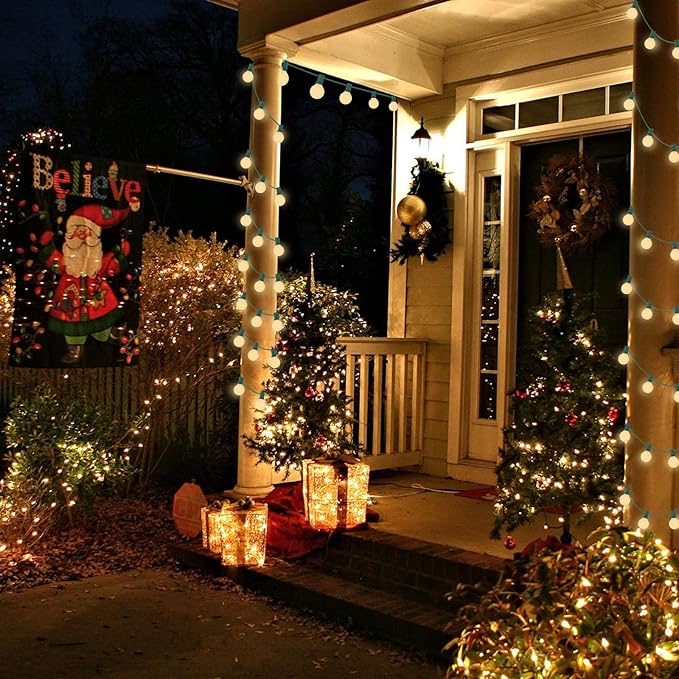 Abeja G40 Outdoor String Light, 25FT Frosted White Christmas String Lights with 27 Frosted White Bulbs, G40 Globe Patio String Lights for Backyard Porch Balcony Party Wedding Umbrella- Green Wire