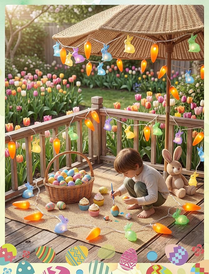Abeja Multicolored Rabbit Carrot String Light, 8.5FT LED Easter Fairy Light with 10 LED Rabbit Carrot Lights, Easter String Lights for Kids Bedroom Garden Wall Home Easter Decorations