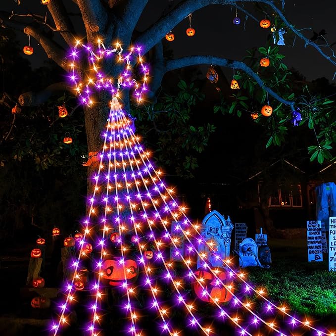 Halloween Decorations String Lights with Bats,300 LEDs 8 Modes Halloween Lights,16.4Ft Outdoor Indoor for Tree,Roof,Yard,Garden & Party Decor (Purple Orange)