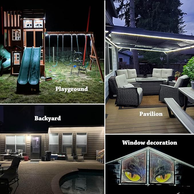 33ft Outdoor LED Strip Lights Waterproof, 600 LEDs 12V Rope Lights, White Flat and Flexible Rope Lighting for Outside, Dimmable Light Strip Indoor for Bedroom, Not Tube Light