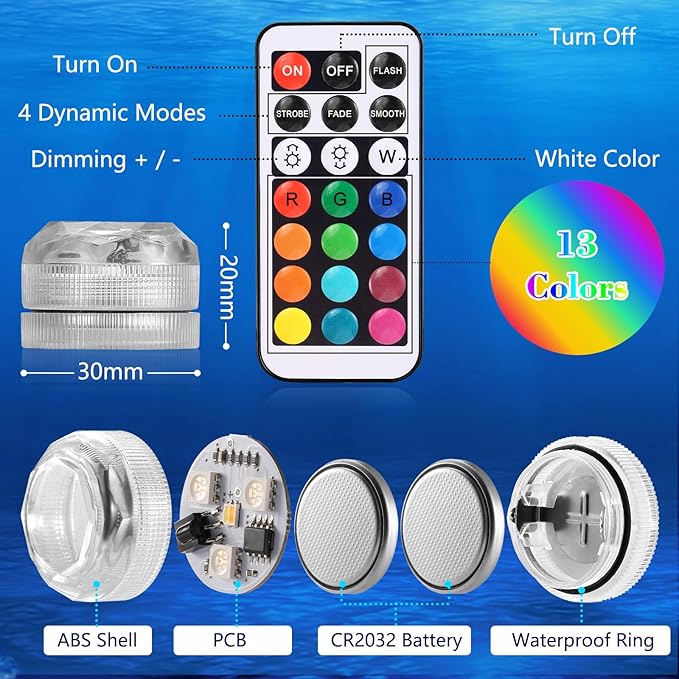 HL Small Submersible Led Lights with Remote,Mini LED Light,Waterproof Tea Light,Underwater Lights,Flameless Candles,Suitable for Vases, Fish Tanks, Hot Tubs, Parties,Wedding,Halloween Decorations