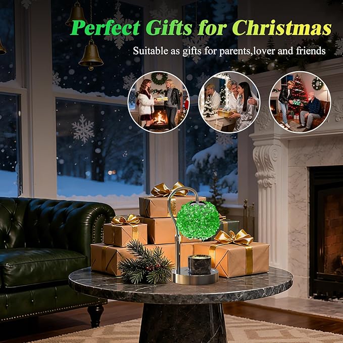 Luxury Candle Warmer Lamp with Crystal Gemstone Shade & Color-Changing Premium Base - Adjustable LED Wax Melt Warmer for Home Decor (Green)