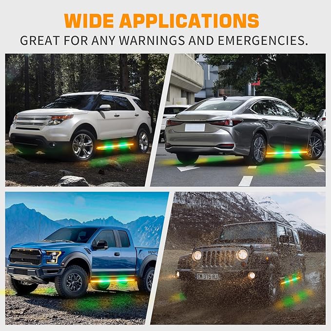XRIDONSEN 2PCS 60 inch Amber Green Emergency Lights Strip 720 LED Running Board Strobe Lights Side Flashing Warning Safety Caution Lights for Tow Plow Trucks Construction Vehicles Pickup SUV Jeep