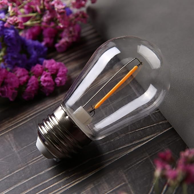 KGC 25 Pack Shatterproof & Waterproof S14 Replacement LED Light Bulbs –1W Equivalent to 10W, White Warm 2200K Outdoor String Lights Vintage Filament Bulb, E26 Base Edison LED Bulbs