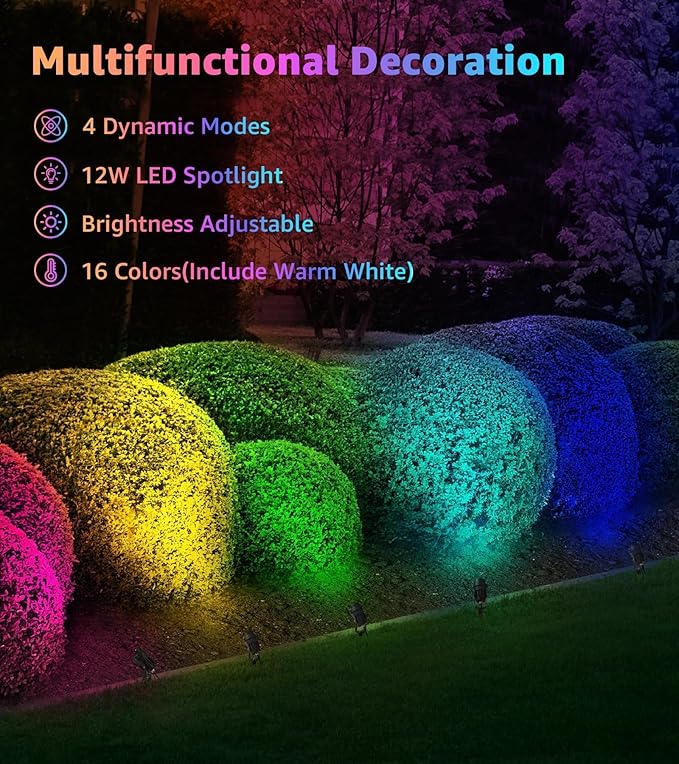 SUNVIE Christmas Spot Lights Outdoor 12W RGB LED Color Changing Landscape Lights with Remote Control 120V Landscape Lighting Waterproof Outdoor Spotlight for Yard Garden Patio Lawn Decorative, 2 Pack
