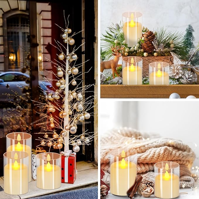 Flameless Candles 4" 5" 6" Set of 6 Acrylic Glass Pillars 3" Diameter Battery Operated Flickering Candles Include 8-Key Remote with Timer Function 400+ Hours (Pure White, 6 Pack)