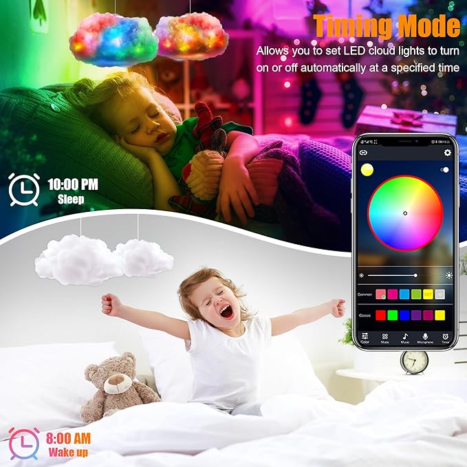 ViLSOM LED Cloud Light, 3pcs RGB Cloud Lamp with IC Remote Control and APP Control Cool Lights Sync Music Color Changing Led Lights for Bedroom Ceiling Adults and Kids Modern Home & Room Decor