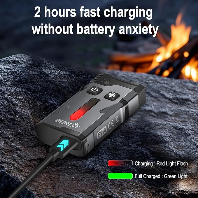 BORUIT EV10 Rechargeable EDC Flashlight with Spot and Flood, Super Bright Pocket Flashlights with Clip, RGB Light & IP66 Waterproof, Dual Switch Small Flashlight Magnetic for Outdoors, Emergency