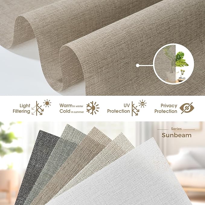 HeyBlinds Motorized Roller Shades, Smart Blinds for Windows, Remote Automatic Window Shades, Electric Shades, Light Filtering, Compatible with Alexa Google Apple Home (Sunbeam-Camel LF)