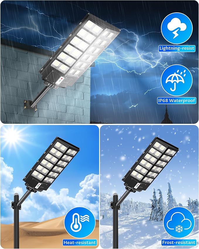 Gefolly SL-9800W Solar Street Lights Outdoor, 860000LM Commercial Parking Lot Light, 6500K Dusk to Dawn IP67 Security Flood Lights Motion Sensor Led Lamp for Basketball Court, Road, Yard