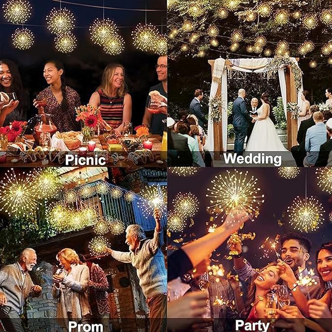 5 Pack Solar Firework Lights, 450 LED 8 Modes Dimmable Waterproof Hanging DIY Starburst Fairy Lights with Remote Timer for Garden Indoor Outdoor Decoration (Warm White, 450)