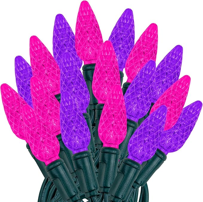 Novelty Lights 24FT 70 LED C6 LED Valentine's Day String Lights, Outdoor Christmas Tree Commercial Grade LED String Lights, Permanent Christmas Lights Outdoor Tree Decorations Outdoor (Pink/Purple)
