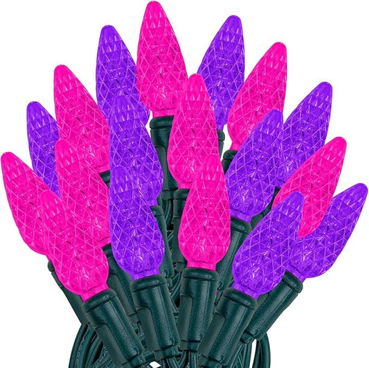 Novelty Lights 24FT 70 LED C6 LED Valentine's Day String Lights, Outdoor Christmas Tree Commercial Grade LED String Lights, Permanent Christmas Lights Outdoor Tree Decorations Outdoor (Pink/Purple)