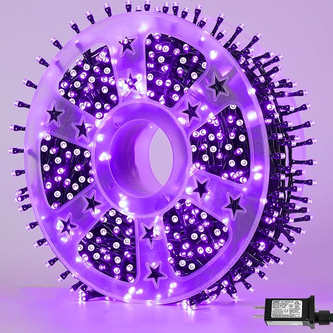 QITONG 165ft 500 LED Purple String Lights, Christmas Lights Outdoor Waterproof with 8 Modes, Green Wire Twinkle Lights Plug in Indoor