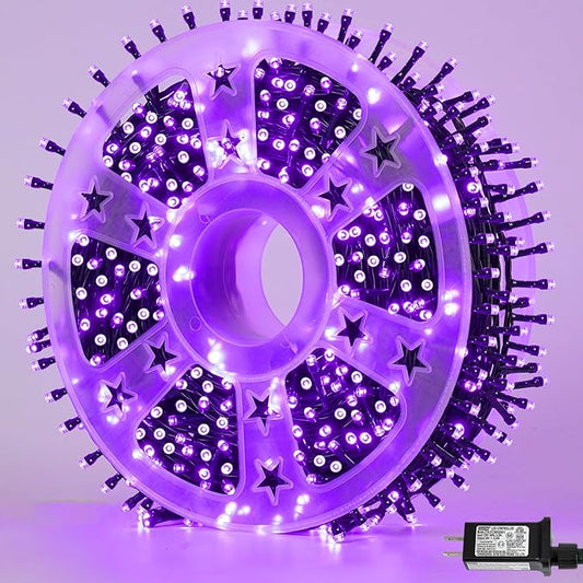 QITONG 165ft 500 LED Purple String Lights, Christmas Lights Outdoor Waterproof with 8 Modes, Green Wire Twinkle Lights Plug in Indoor