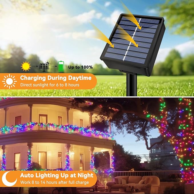 Solar String Lights Outdoor Waterproof 4 Pack Total 132ft 400LED 8 Modes Twinkle Lights Solar Fairy Lights for Patio, Garden Yard Party Tree Christmas Halloween Decoration Multicolor